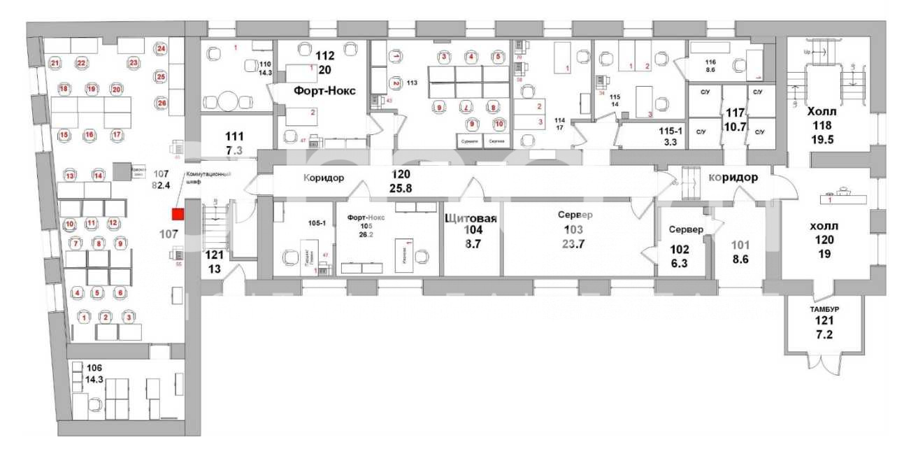 Планировка офиса 970.2 м², 1 этаж, Особняк «Покровка ул., 27, стр. 6»